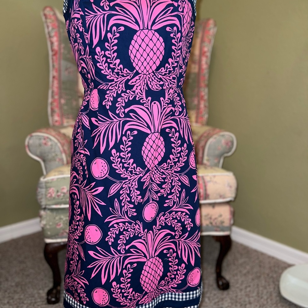 Lilly Pulitzer Flamenco Pineapple Dress Size 4 Blue Pink Strapless Sun Beach